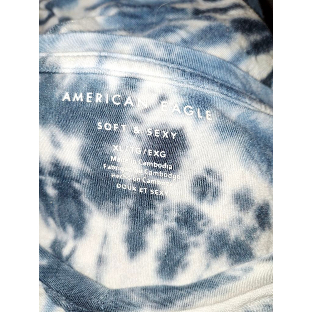 American Eagle soft & sexy Tie-Dye Short Sleeve Tee XL Blue & White boho hippie - Picture 3 of 3